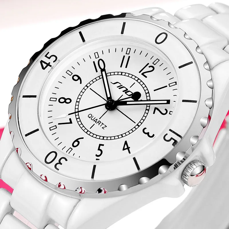 SINOBI Women Watches Ladies Quartz Brand Fashion Watch White Strap Imitation Ceramic Women Quartz Clock relogio