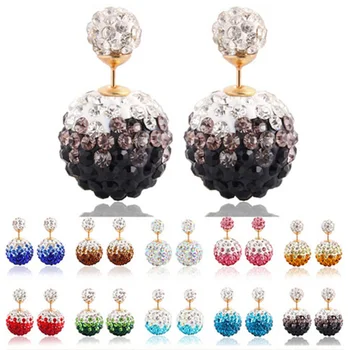 

New Arrive Fashion Women Earrings Shiny Crystal Colorful ball Double Beads Stud Earrings Charm Rhinestone jewelry (#ER075)