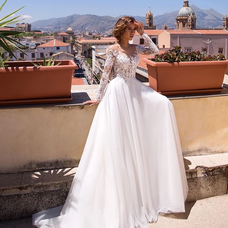 casual long sleeve wedding dress