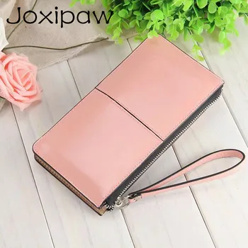 

women famous brand Oil wax leather zipper clutch wallet Joxipaw female candy color burglar robbed purse lady Multi-function pho