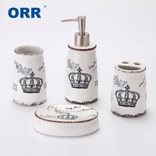 Набор для ванной с короной, четыре керамических сантехники, подставка для зубных щеток, диспенсер для мыла Articulos sanitarios ORR