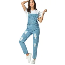Бойфренд свободные рваные джинсовые комбинезоны женщина Женщины Уличная высокая талия джинсовые штаны плюс размер