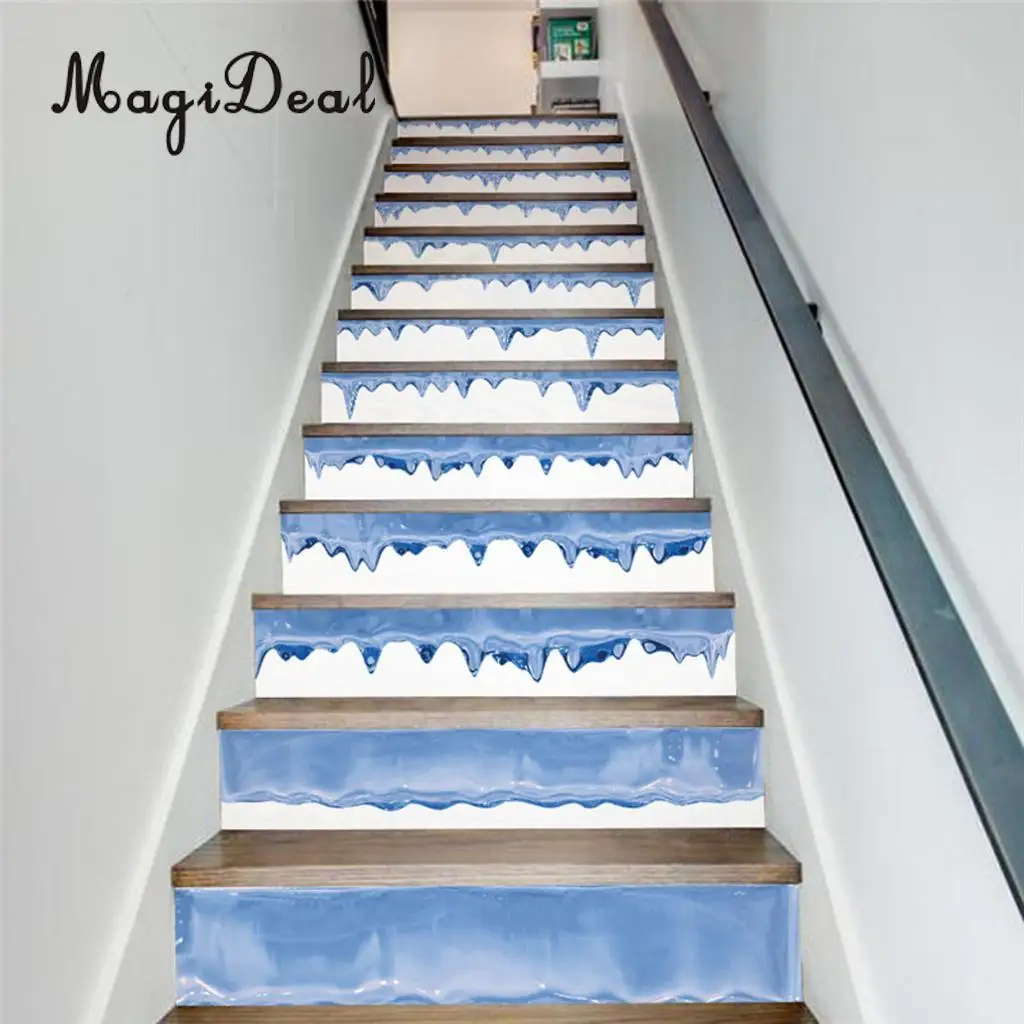 13Pcs 3D DIY Tile Stairs Stickers Removable Waterproof Wallpaper Stickers Self-adhesive Stair Riser for Stairway or Home Decor