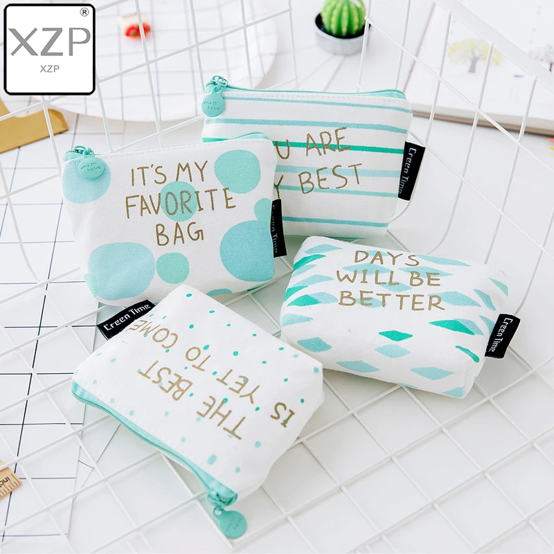 XZP Novelty Letter Print Women Mini Wallet Coin Purse Canvas Portable Keys Cards Holder Kids Girls Change Pouch Coins Purse Bag