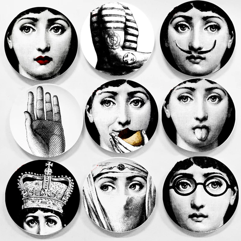Najtaniej Fornasetti płyty kolorowe ilustracji wiszące naczynia ludzka twarz z ceramiki artystycznej płyta Craft dekoracje ścienne do domu wyświetlacz 2019 nowy