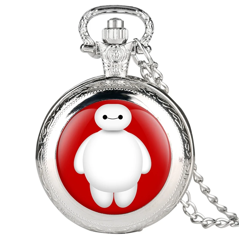 Baymax of Movie Big Hero 6, кварцевые карманные часы, модное ожерелье, милая серия, подвеска на цепочке, коллекционные вещи, подарки для детей - Цвет: Fashion Silver