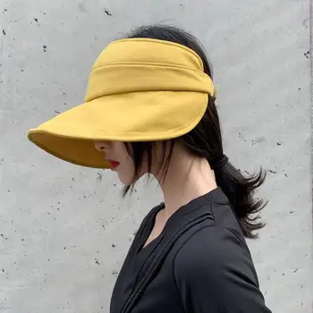 

COKK Hats Womens Summer Empty Top Foldable Sun Visor Hats For Women Sun Protection Cotton Sunhat Korean Fashion Floppy Hat Cap