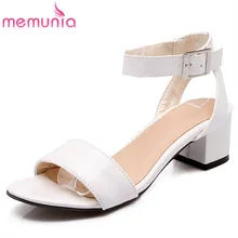 MEMUNIA classic summer women sandals thick med heels pu patent leather shoes wedding party causal simple shoes woman