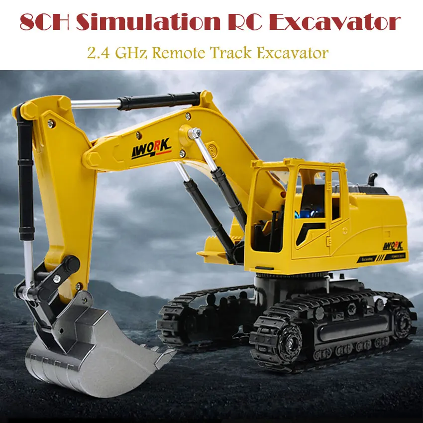 

8CH Simulation RC Excavator Toys With Music And Light Children Boys Car Gifts Engineering Tractor For Kids