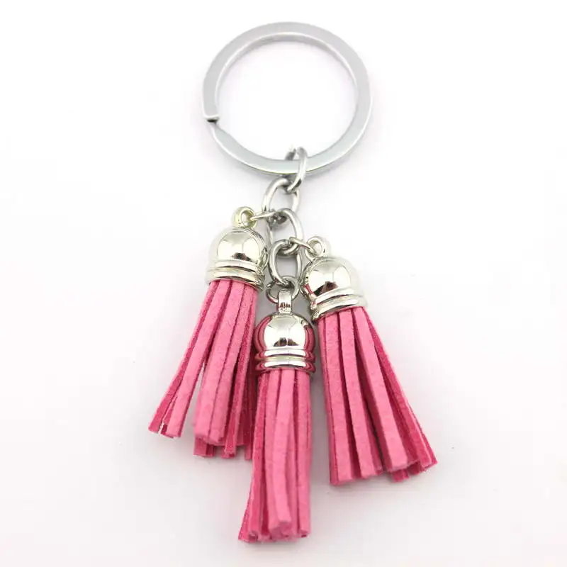 Silver Pink Новинка, модный Женский Повседневный тройной кожаный брелок с кисточками, женская сумка, подвеска, сплав, автомобильный брелок, кольцо, ювелирное изделие - Цвет: Silver Pink