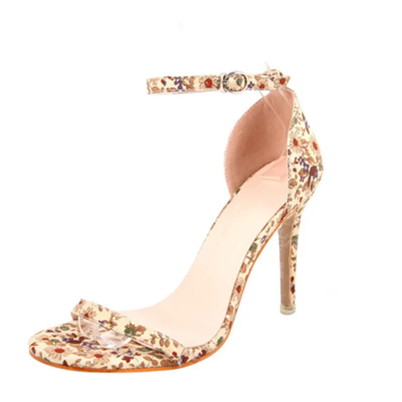 

Women's High-heeled Shoes Spring 2019 New European and American High-heeled Sandals Broken Flower Sandals Women's Single Shoes