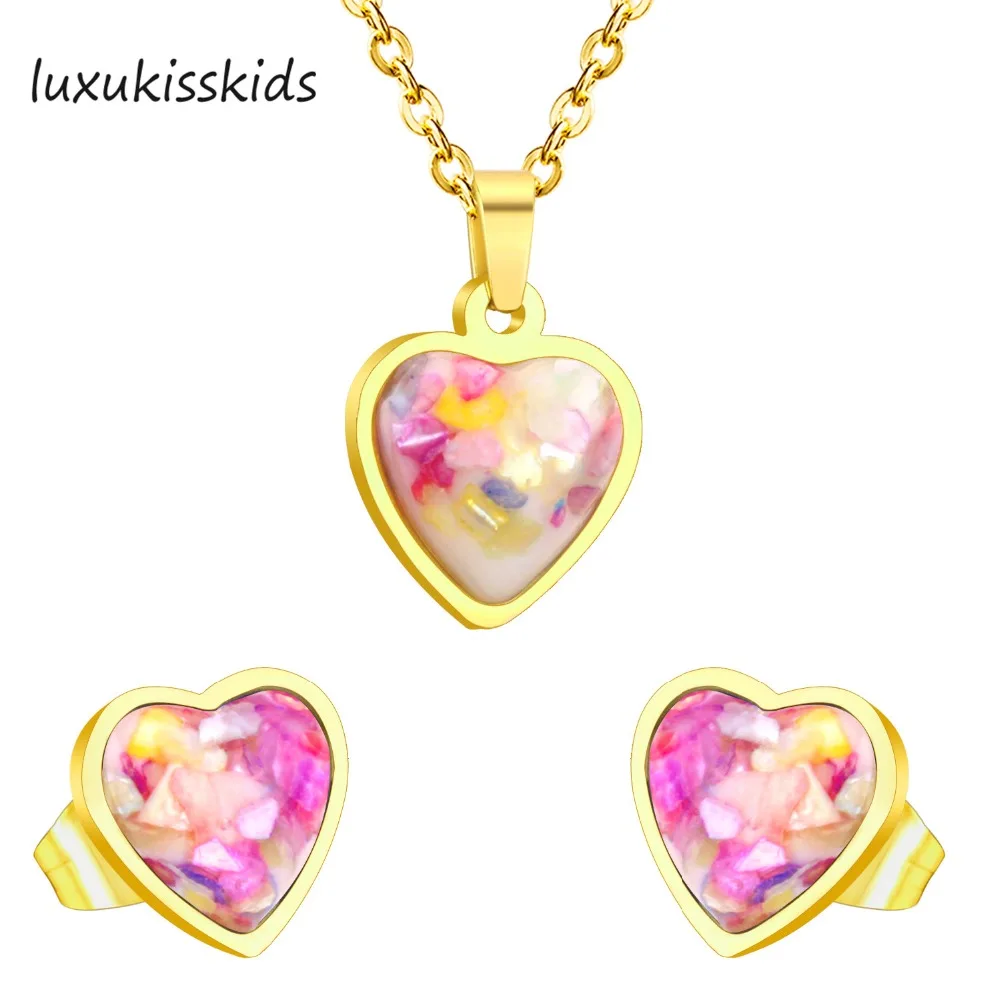 LUXUKISSKIDS Свадебные Ювелирные наборы из циркония нержавеющая сталь сердце кристалл
