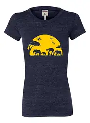 Женская слоны и Imperial Walker в африканским солнцем бой футболки напечатанные Топы Лидер продаж футболки тренд Топ Футболка