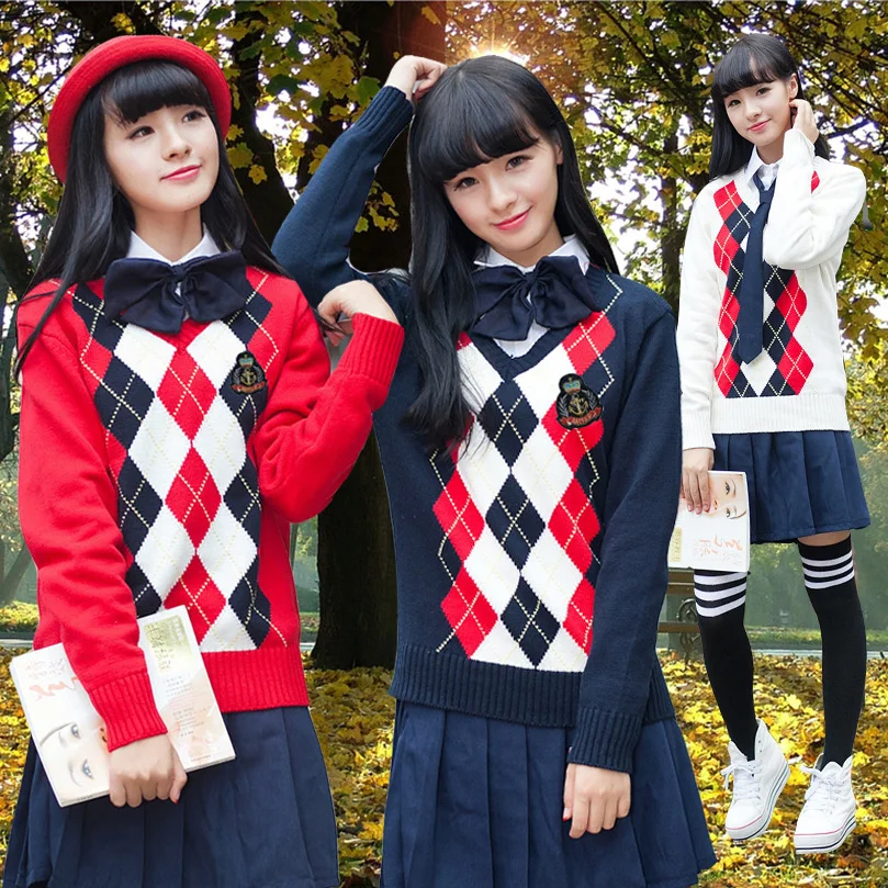 Aliexpress.com Buy 2016 Auntumn High Quality Students Preppy style V neck full sleeve Argyle plaid sweater cotton British style School Sweaters from