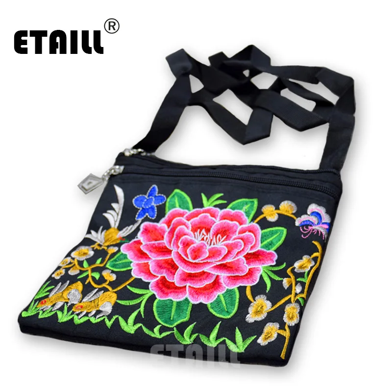 

ETAILL Ethnic Hmong Boho Indian Embroidery Crossbody Bags Boho Flower Embroidered Messenger Shoulder Bag Small Coins Phone Bags
