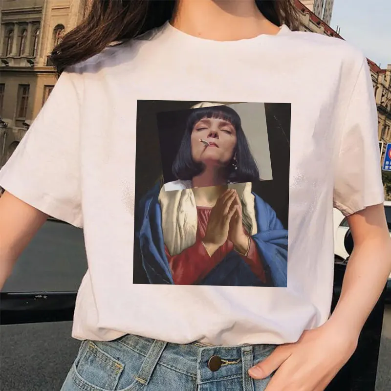 

Van Gogh Pulp Fiction Fashion Funny Print Casual Punk Loose S-2XL Women's Clothing Harajuku Vintage Streetwear Tee Shirt Femme