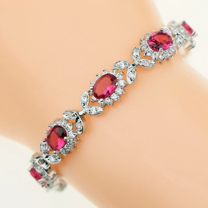 Bridal Bracelets Length 19cm For Women Rose Red Created Natural Crystal
