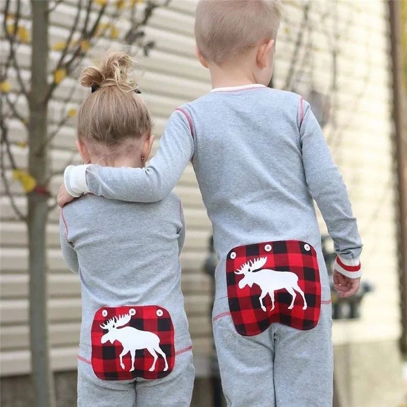 

Newborn Christmas Elk Romper Borther Sister Family Jumpsuit Baby girl boy Clothes New Born Cotton Rompers
