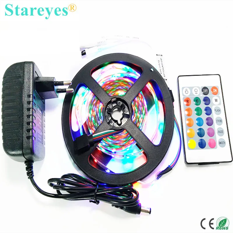 Лента светодиодная SMD 3528 2835 300 RGB водостойкая с пультом ДУ и адаптером питания 2 А 1