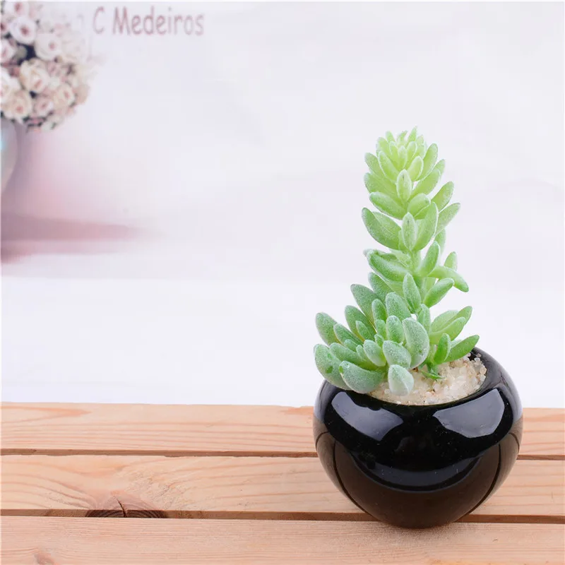 Мини черный искусственный; в горшке зеленые суккулентные растения бонсай набор поддельные ваза для цветов декоративное украшение для домашнего балкона