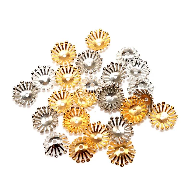 

Wholesale 12mm Gold Plated Flower petal End Spacer Beads Caps Charms For Jewelry Making 100pcs Metal Vintage Silver Bead Caps