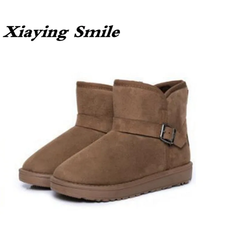 Xiaying Smile Winter Woman Snow Boots Ankle Boots Buckle Strap Solid Platform Slip On Women Flats Casual Flock Fur Women Shoes : image Xiaying Smile Winter Woman Snow Boots Ankle Boots Buckle Strap Solid Platform Slip On Women Flats Casual Flock Fur Women Shoes