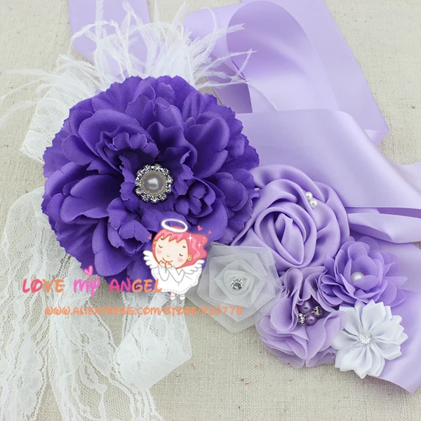 Заказ образца 1 шт. фиолетовый пояс цветок пояс Пион цветок пояс с перьями пояс для подружки невесты пояс для платья пояс для беременных