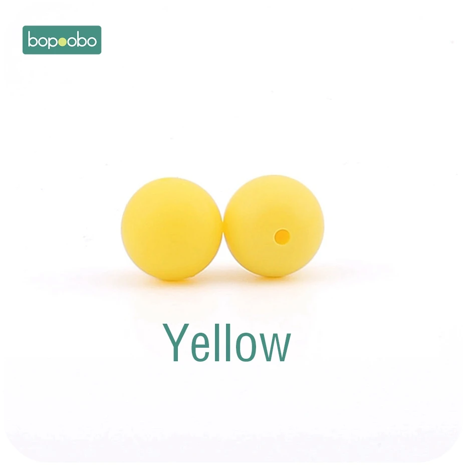 Yellow Bopoobo, 15 мм, 10 шт., силиконовые бусины, Пищевая силиконовая продукция для прорезывания зубов, жевательные соска, зажимы для цепи, бусины, Детские Прорезыватели - Цвет: Yellow