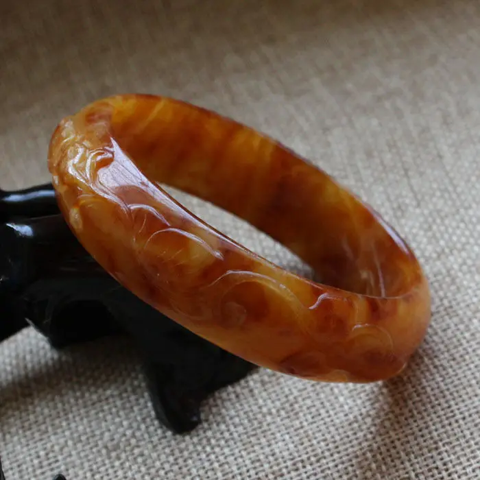 

58mm Chinese Hand-carved Emerald Brown Jadeite Jade Gems Bracelet Bangle A6045