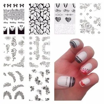 YZWLE 1 Pc Optional Black Lace Flower Nail Stickers Beauty Nail Art Water Decal Decorations Sticker On Nails Accessories