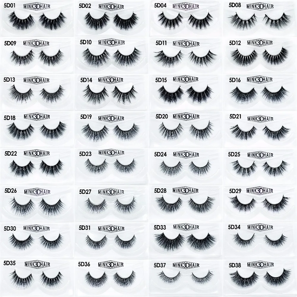 

33 Styles 1 Pair 25mm 5D Mink Eyelashes Tools Charming Natural Long Curling Soft Eyelashes Long Thick Volume False Eyelashes