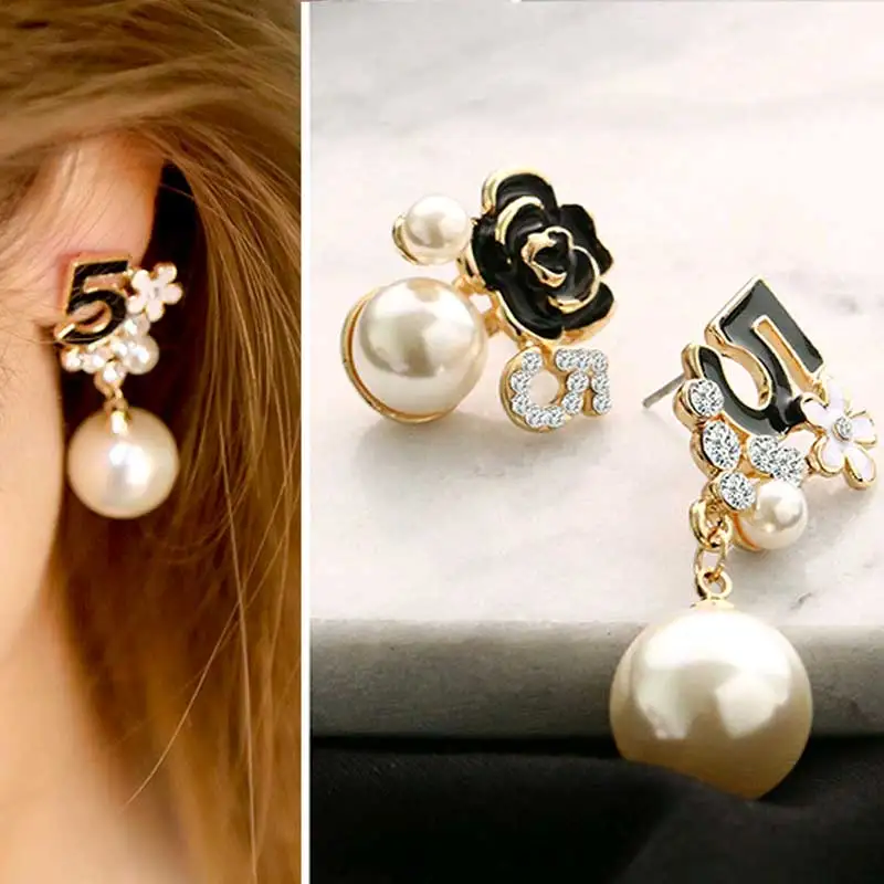 Длинные серьги подвеска на цепочке Pearl Number 5 от известного бренда дизайнерские