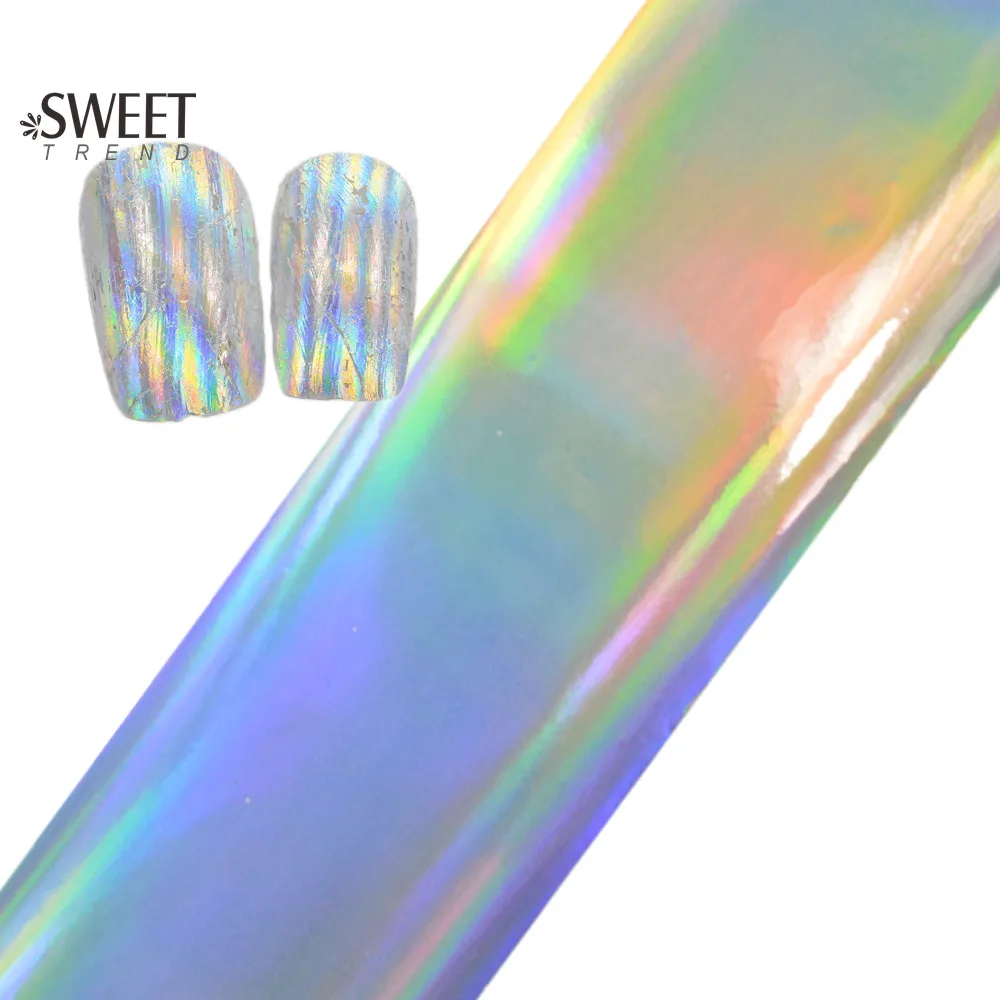 

100cmx4cm NEW Laser Silver Nail Art Glue Polish Transfer Foils Beauty Full Wraps Adhesive Decor Nail Tools Styling Decals LAJY04