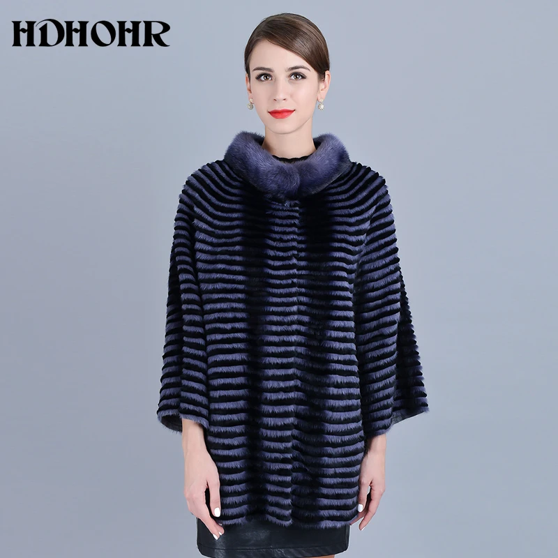 

HDHOHR 2019 New Real Mink Fur Coats Women Bat Style Warm Natural Mink Coats Short Noble Kintted Fur Jackets For Female