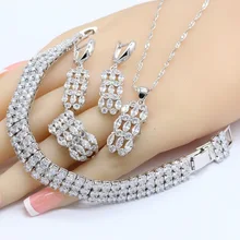 Новинка 925 серебряные Свадебные Ювелирные наборы для женщин белый кубический цирконий браслет серьги ожерелье кулон кольца подарочная коробка