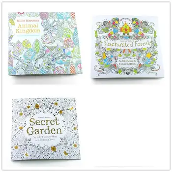 

100PCS/LOT English Edition Secret Garden+Enchanted Forest+Animal Kingdom Coloring Book Each Book 24 Pages