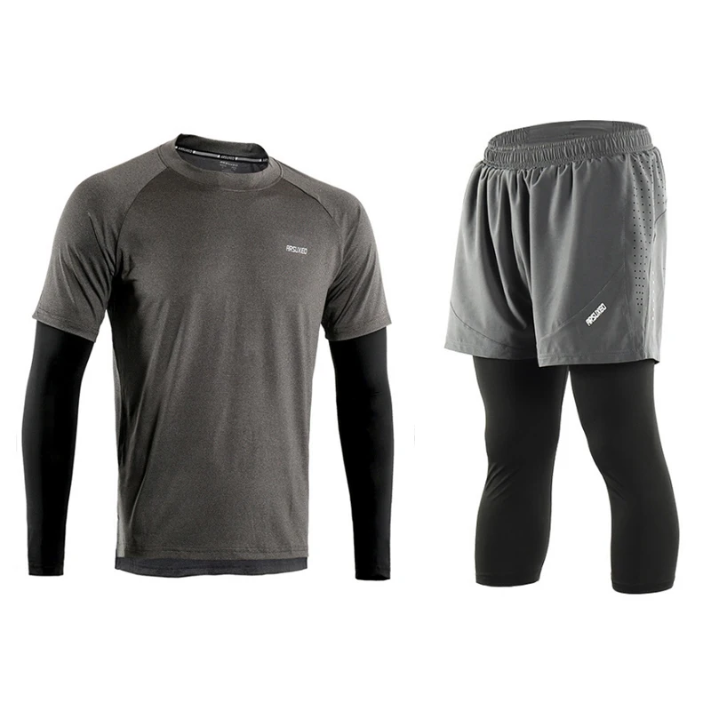 

Top Quality Men Running Sets Quick Dry Jogging Fitness Sportswear Running Suits Long T-Shirts and Pants 2pcs/Sets