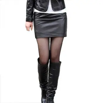 

2019 Women Wet Look Faux Leather Pencil Bodycon High Waisted Skirt Black