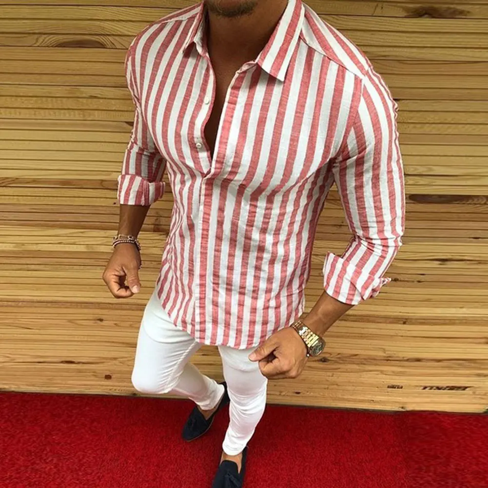 2019 Для мужчин Роскошные Повседневное Slim Fit стильные официальные сорочки в полоску юбка длинный рукав новый M-XXXL