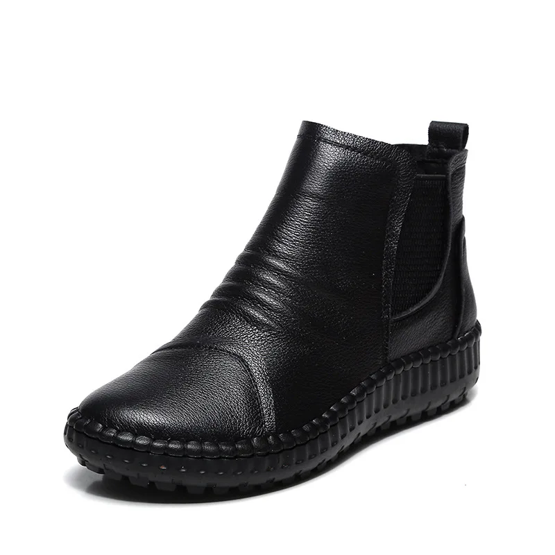 

CHAISHOU woman boots genuine leather ankle boots for women handmade flat casual soft bottom boots zapatos muje Platform shoes