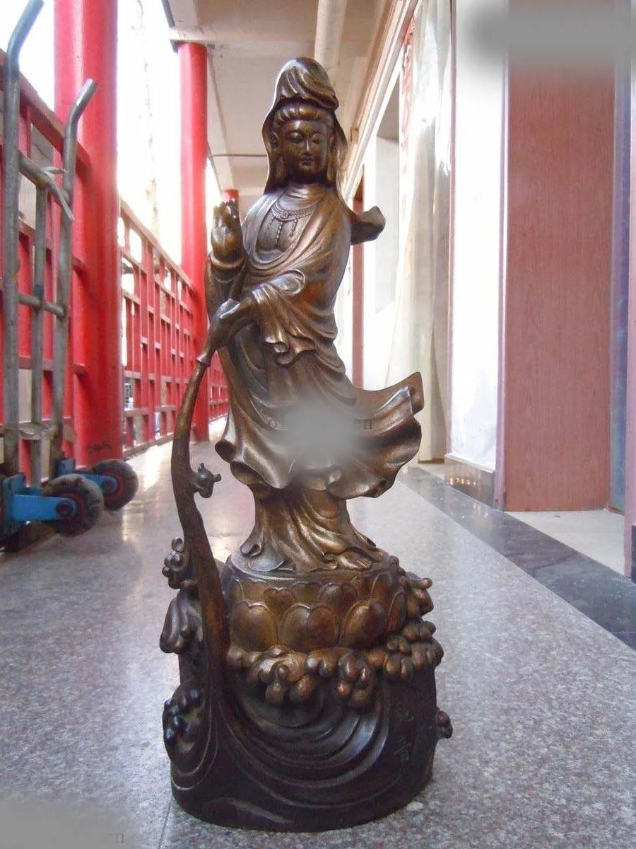 

27" China bronze gild carved Buddhism dropping water Kwan-yin Bodhisattva statue
