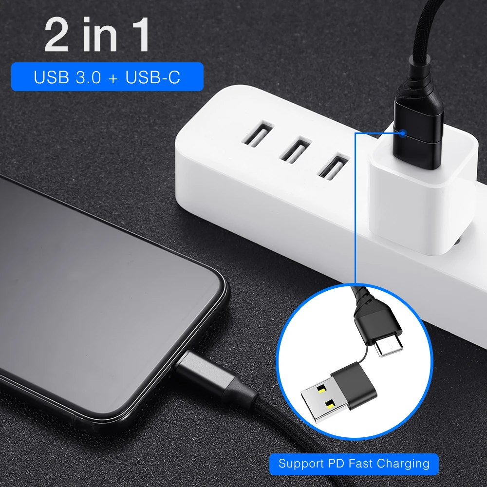 KISSCASE 3 в 1 кабель для быстрой зарядки для iPhone 2.4A Micro USB зарядка кабелей провод usb type C кабели для huawei Xiaomi зарядное устройство