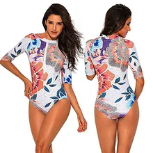 Женский купальный костюм, пляжные бикини, купальный костюм, бикини, Женский Рашгард, половина рукава, молния, УФ защита, принт, для серфинга, купальник