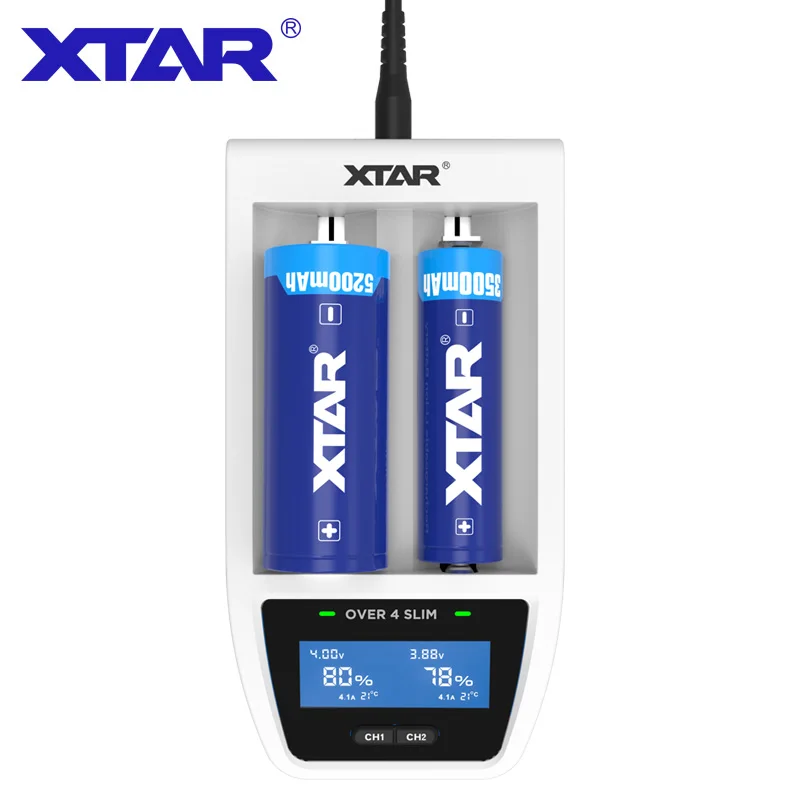 Подлинный xtar над 4 тонкая батарея Зарядное устройство 4.1A быстрой зарядки ЖК-дисплей Дисплей для 18650 20700 21700 22650 26650 3,6 V/3,7 V литий-ионный