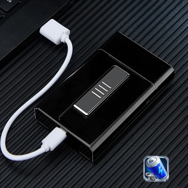  Metal Cigarette Case Box with Electronic Lighter USB Portable Plasma Tungsten Lighter Waterproof Ho
