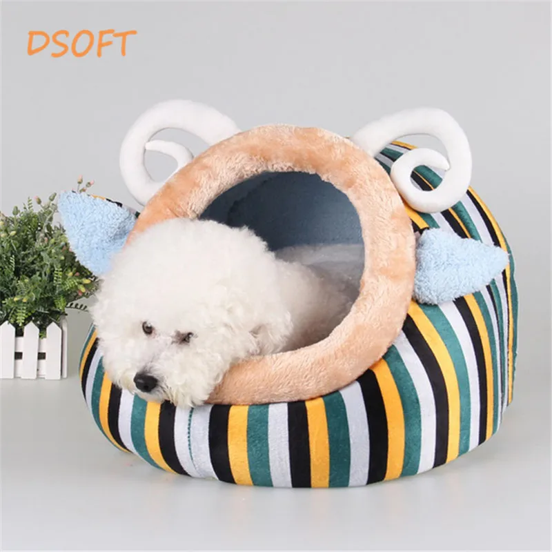 DSOFT домик для собак, гнездо для питомцев, Полосатый домик для собак, милая мягкая кровать, зимний теплый диван для кошек, двойной цвет, DB090 - Цвет: green