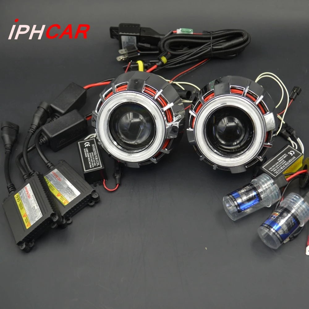 

2.5inch bixenon Projector Lens Light Double Angel Eyes DRL hid xenon kit xenon bulb ballast fit H1 H4 H7 car headlight Modify