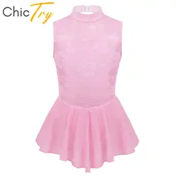 ChicTry/детское кружевное платье без рукавов с цветочным рисунком для девочек; платье для катания на коньках; Балетные гимнастические