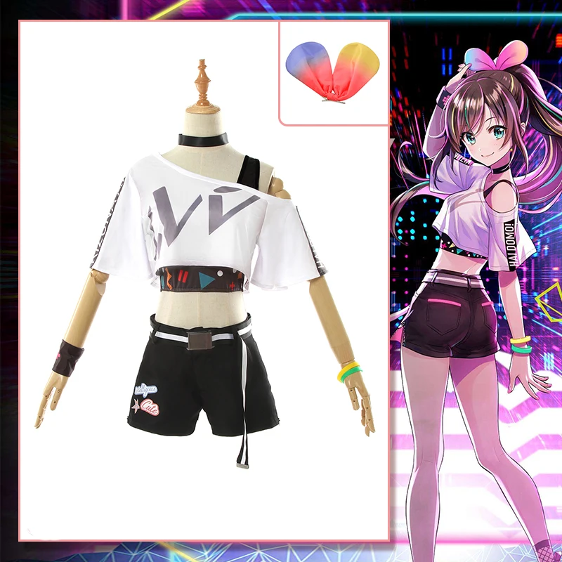 

Anime YouTuber Al Channel Kizuna AI Cosplay Costume Vtuber Hello World First Anniversary Outfit Uniform Top Shorts Outfit Sets