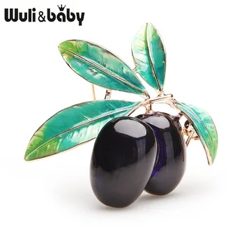 

Wuli&baby Purple Olives Enamel Brooches Women Men Alloy Plants Banquet Party Brooch Girls' Bag Hat Accessories